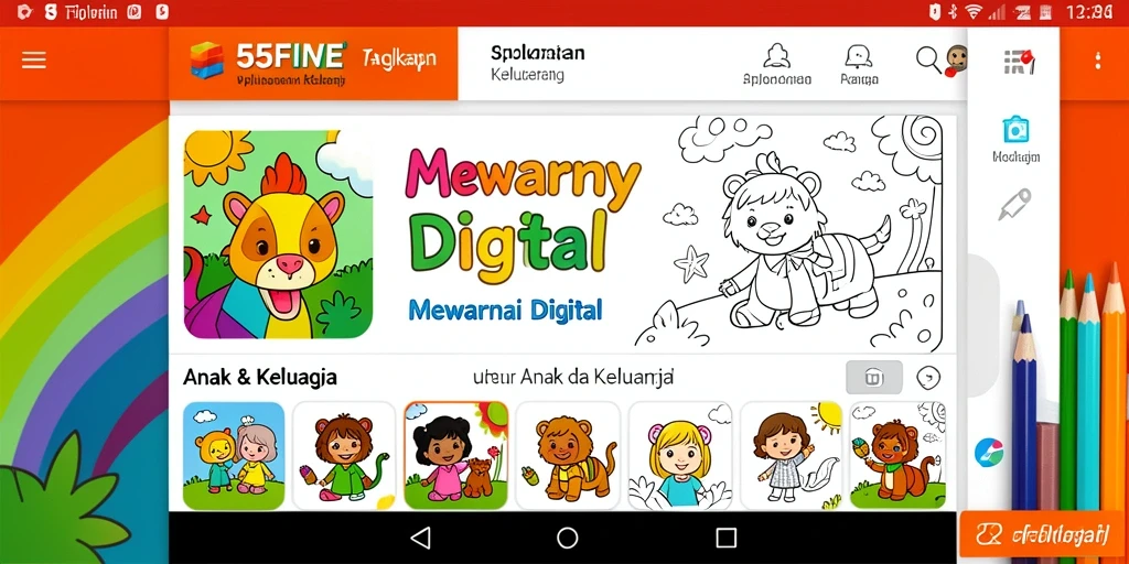 Tampilan antarmuka aplikasi Mewarnai Digital 55FIVE yang menarik dan interaktif.