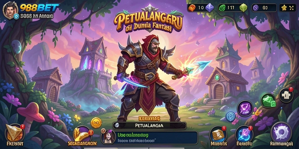 Tampilan antarmuka 988BET dengan berbagai elemen Petualangan.