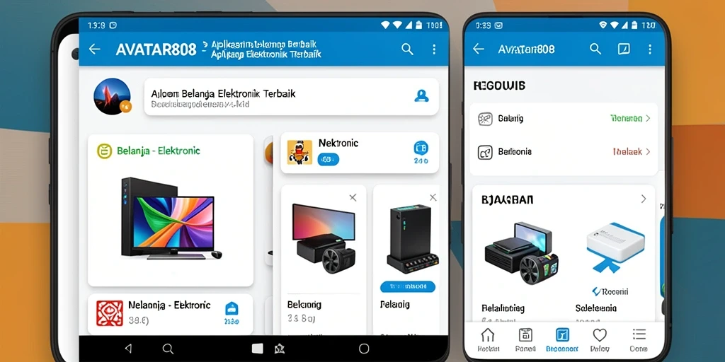 Screenshot AVATAR808 menampilkan antarmuka belanja elektronik yang menarik.