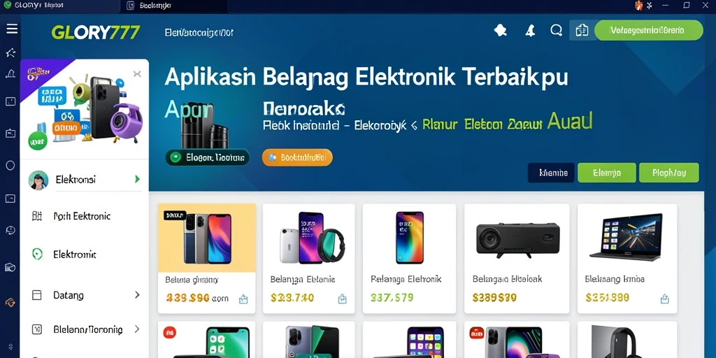 Antarmuka pengguna GLORY777 yang menarik dan fungsional untuk belanja elektronik.