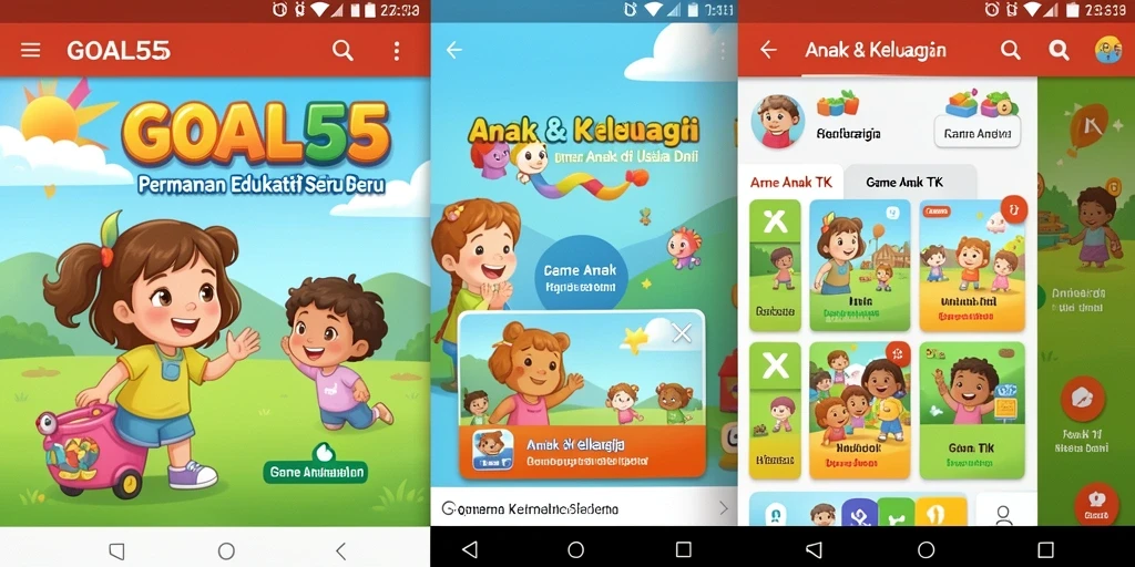 Tampilan antarmuka GOAL55 yang berwarna-warni dan menarik untuk anak-anak.