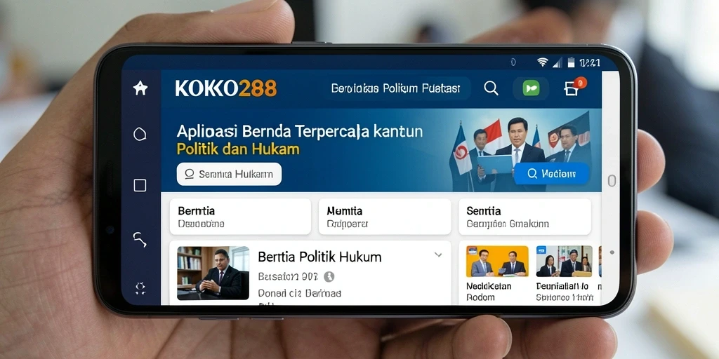 Antarmuka modern KOKO288 yang fokus pada berita politik dan hukum.